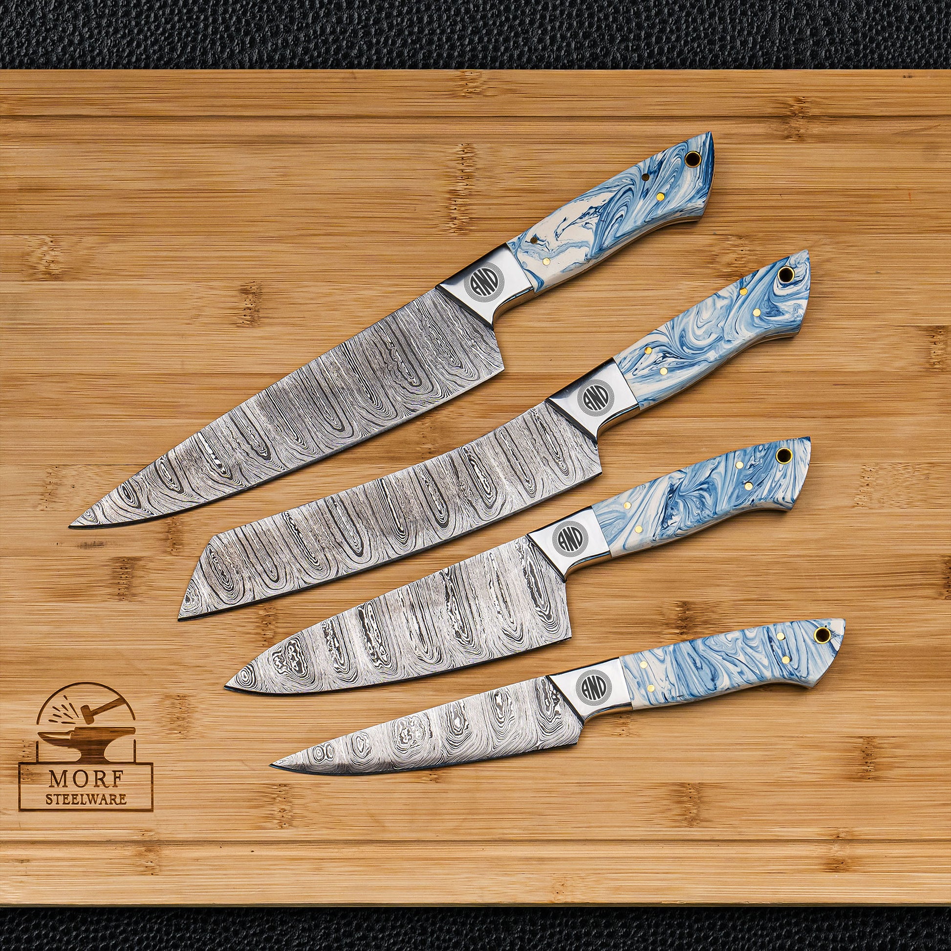Handmade Damascus Steel Blade Kitchen Knife Set 5pcs Best Damascus Chef Knife Set Professional Kitchen Cooking Knives with Leather Case/Bag