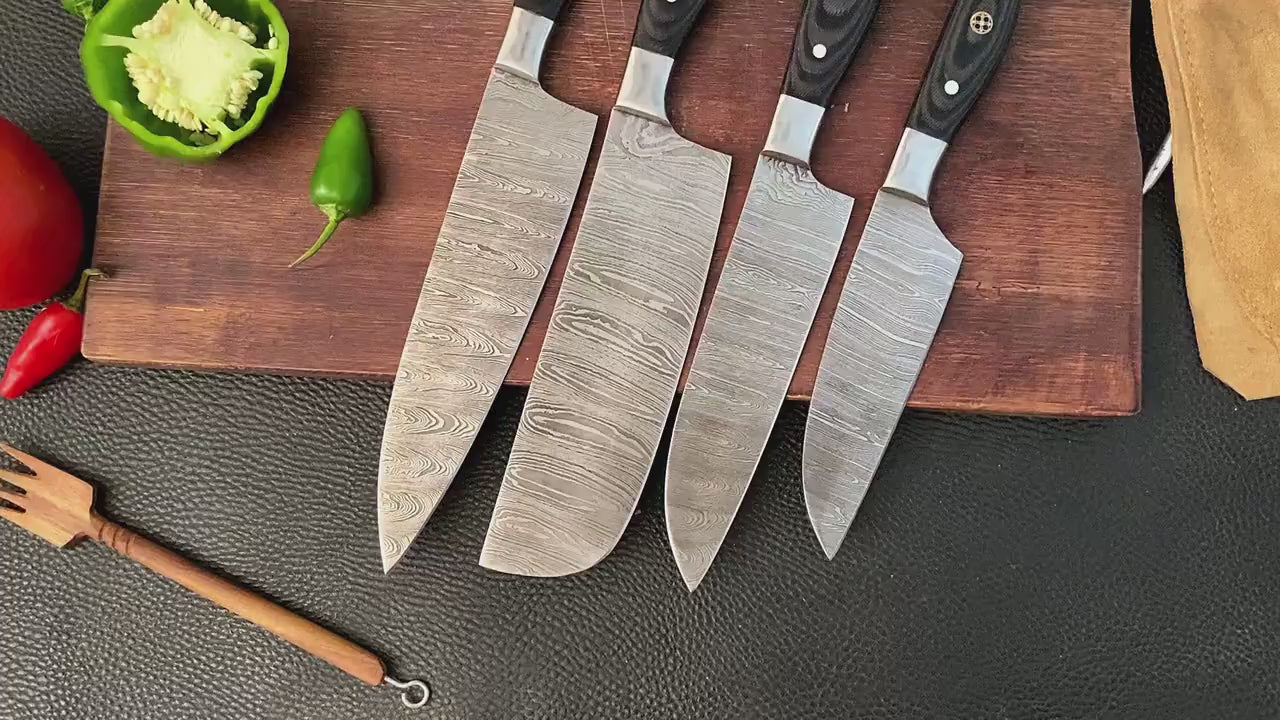 4 Pc Custom Handmade Damascus chef and kitchen outlet knives set