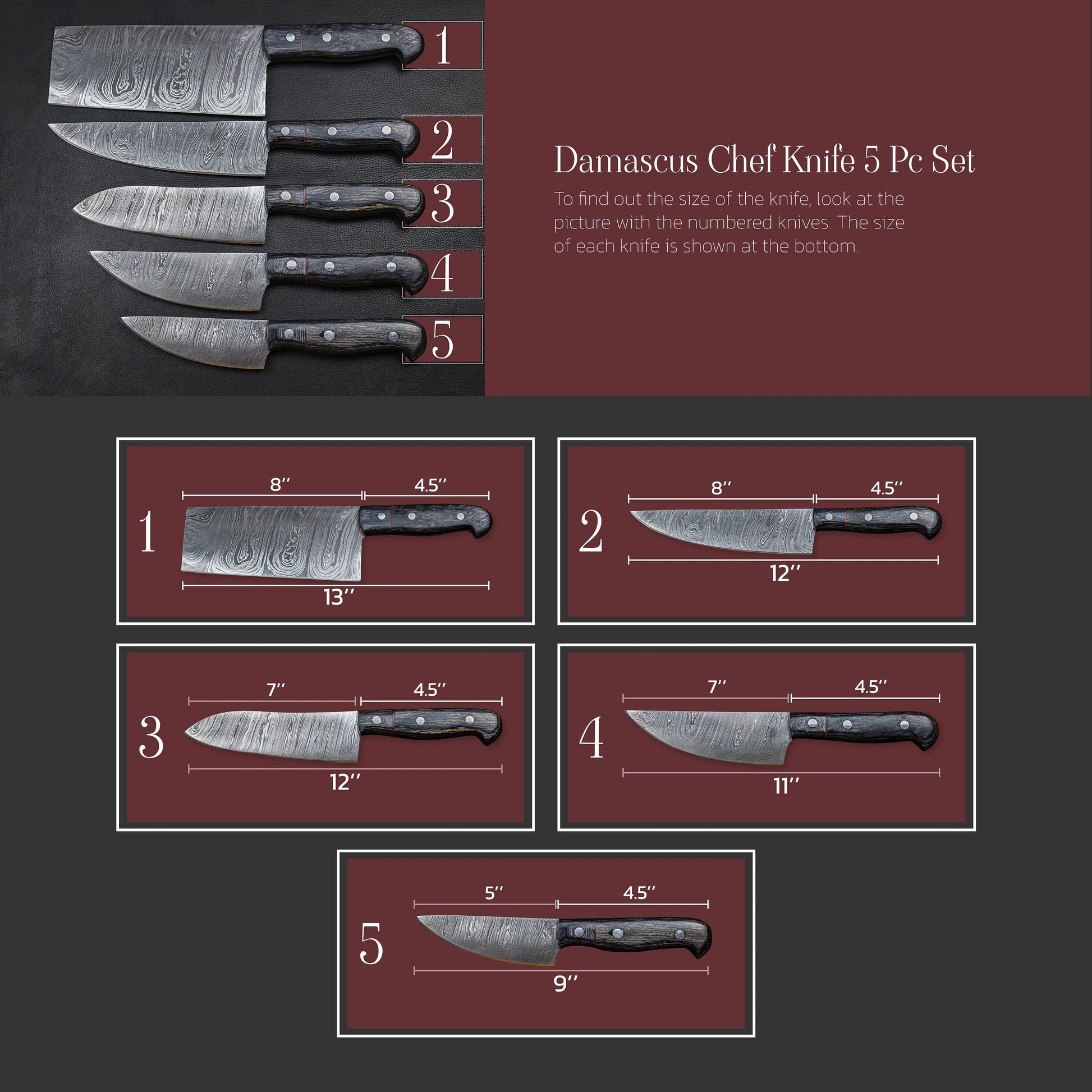 5 Pieces Handmade Damascus Kitchen Knife - Chef Knife Set – MORF STEEL