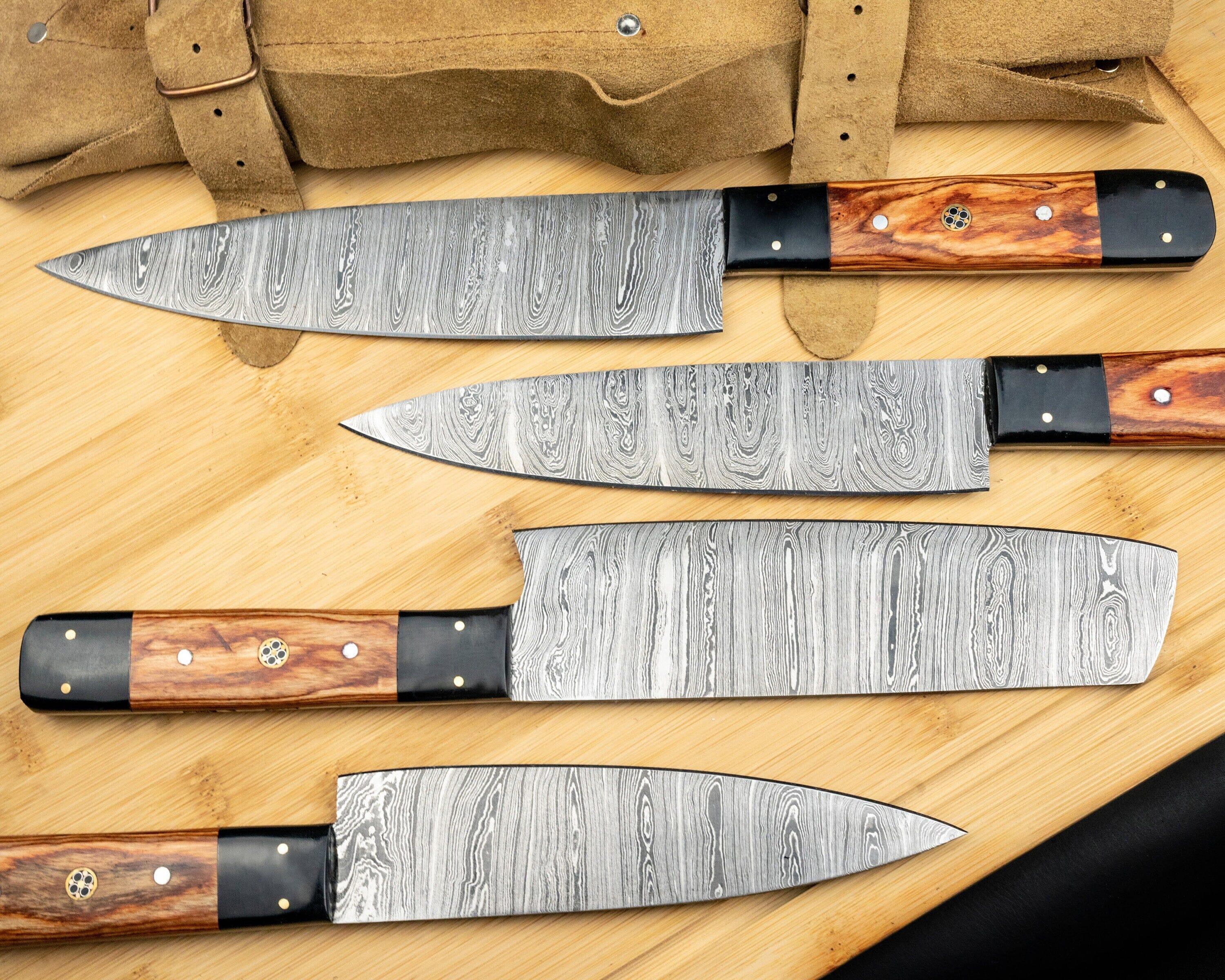 4 Pc Custom Handmade Damascus chef and kitchen outlet knives set