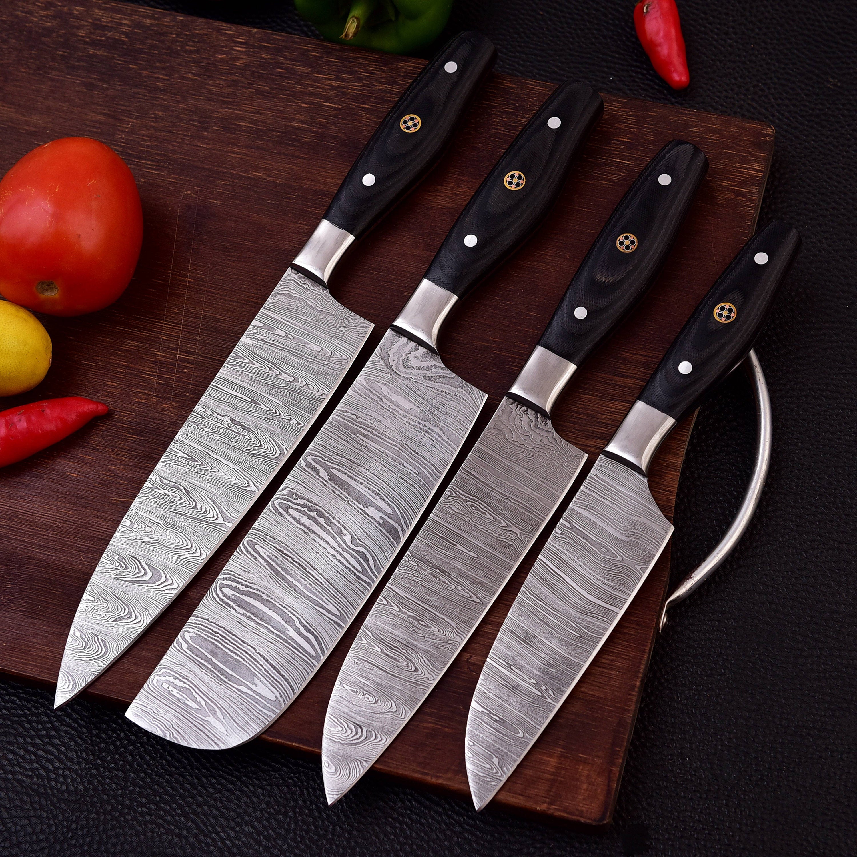 Hand Made Damascus Chef Knife With Leather,Damascus Knife ,Damascus Chef Knife,Full Kitchen Knife Set,Damascus 2024 Chef