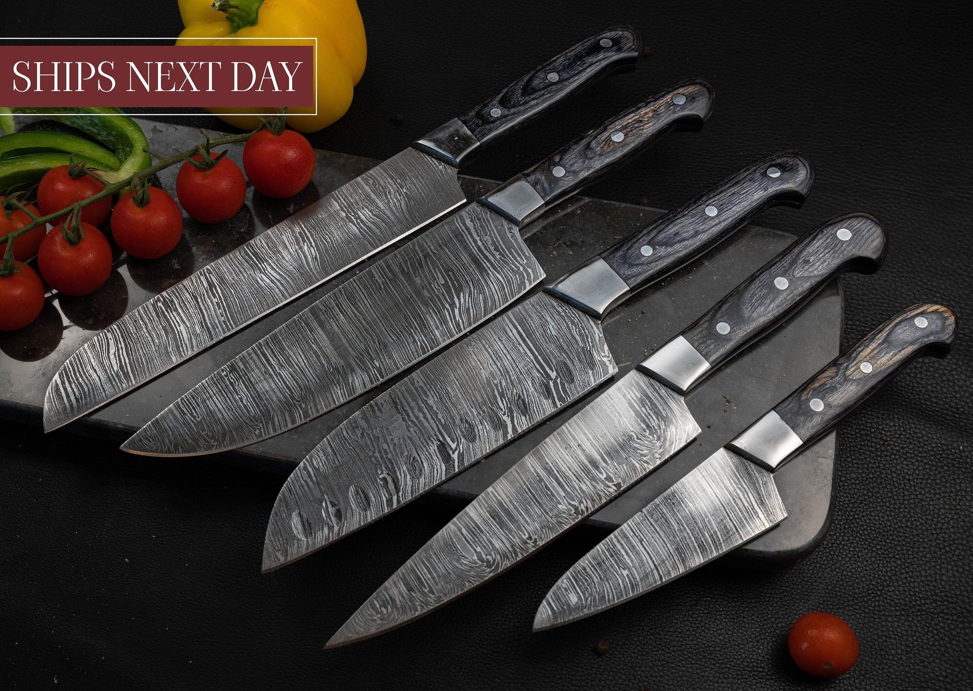 Handmade High Carbon Steel Chef Knife Set of 5 Pcs Rosewood Black