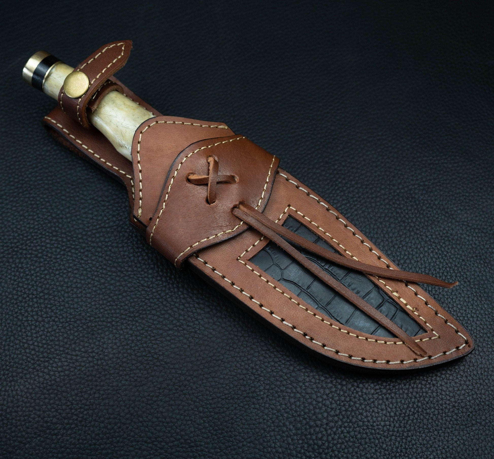 10inch Custom Handmade Forged Damascus Steel Hunting Bowie Knife Fixed Blade  Diamond Wood Handle W/leather Sheath Full Tang 